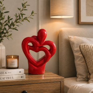 Red ceramic couple showpiece abstract heart love figurine 1 red abstract couple showpiece - ceramic heart love figurine