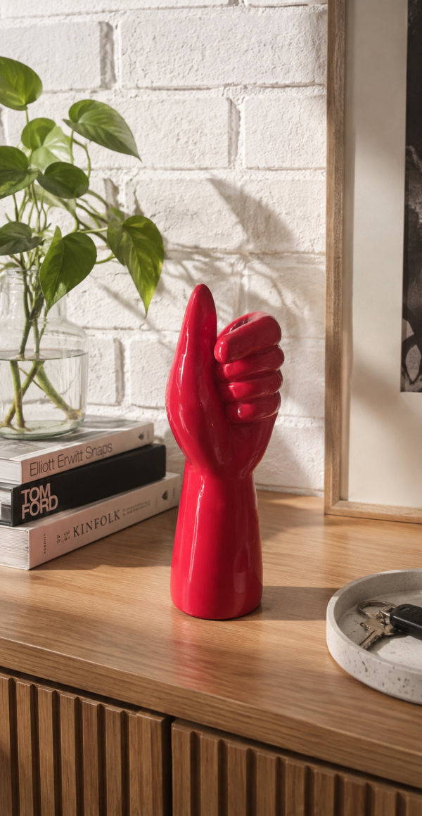 Red Ceramic Thumbs Up Hand Sculpture - Glossy Showpiece (2)