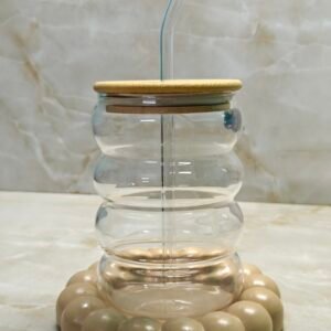 Img20260830194537 sparkle glass sipper - iridescent bubble glass cup with bamboo lid and straw