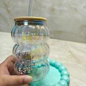 Img20260830201245 sparkle glass sipper with bubble tray combo - iridescent glass cup gift set