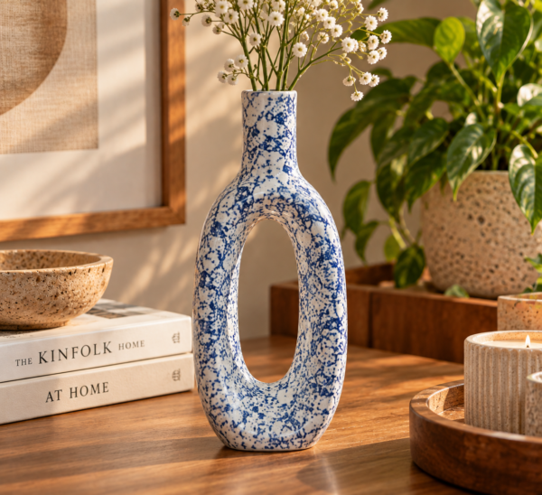 Blue Speckled Vase and Blossoms