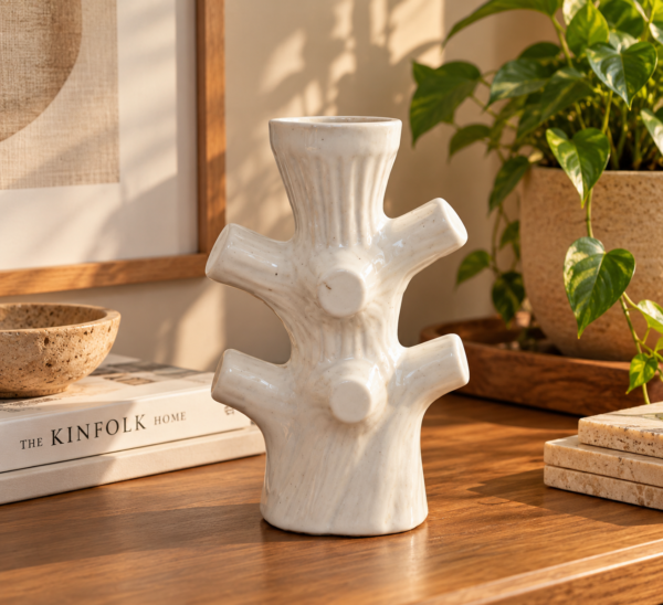 Sculptural Ceramic Vase in a Warm Home Vignette Sculptural Ceramic Vase in a Warm Home Vignette