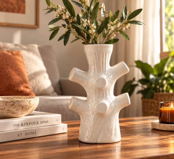 Warmly Styled Tree-Branch Vase Vignette